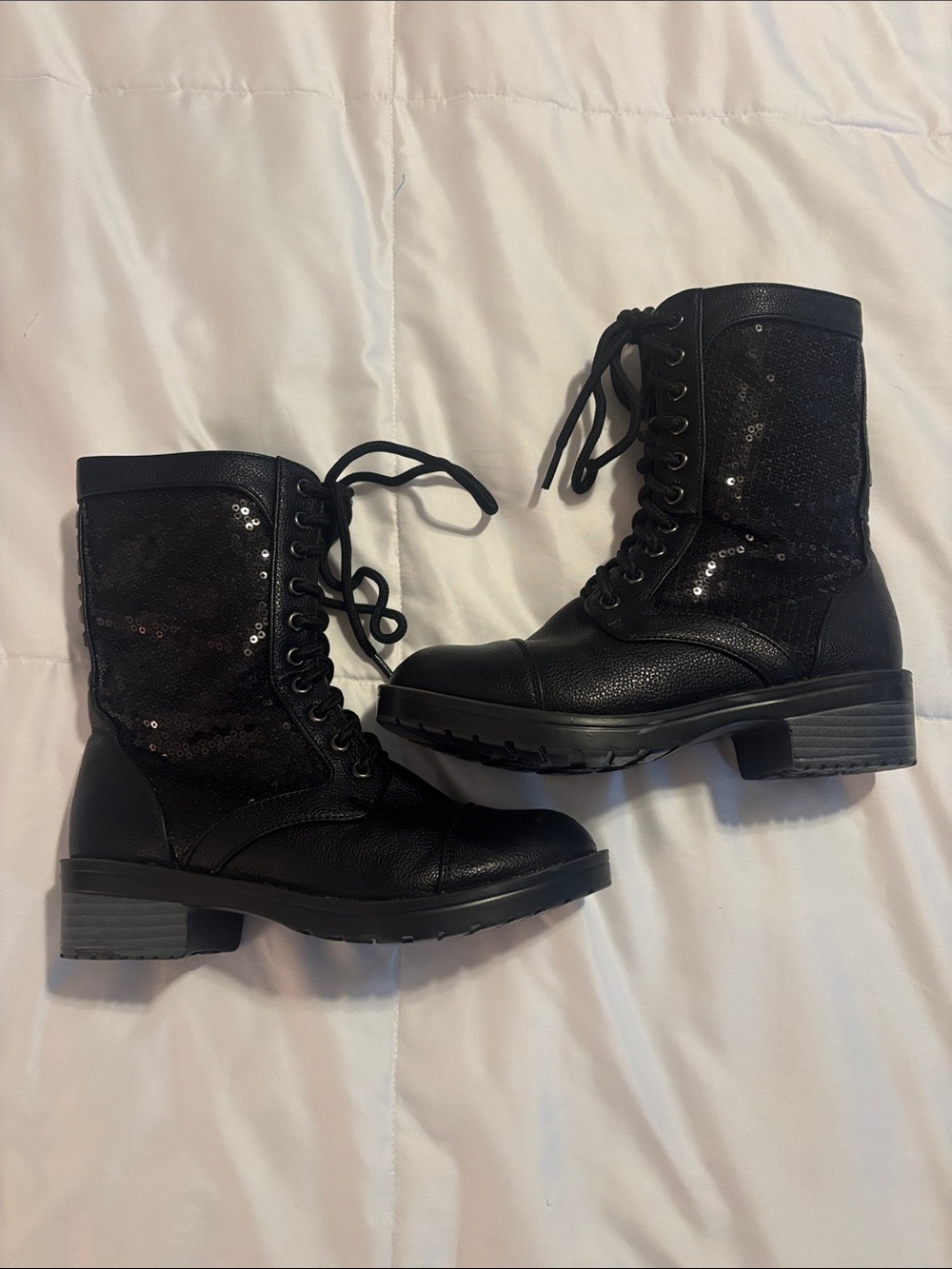 Kids Black Sequin Lace-Up Dance Boots